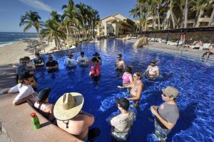 Chillin' in the pool for a hardcore business session. (Image Credit: Justin Buca of Beaver Builder fame)